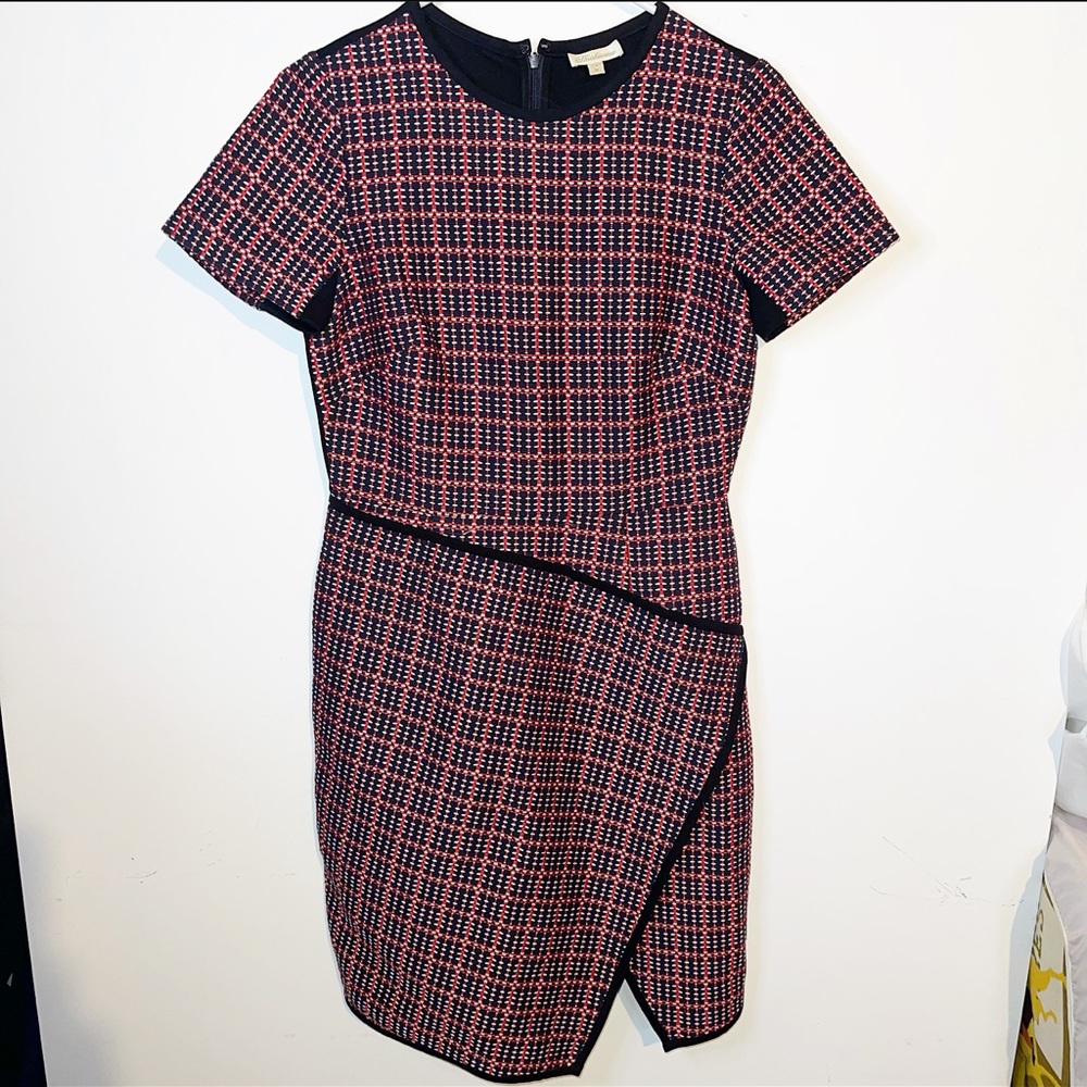 Shoshanna Tweed Short Sleeve Dress Blue White Red